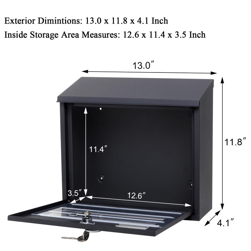 Jssmst Locking Mailbox Wall Mounted Vertical- Jssmst mailboxes with Key Lock Large Capacity, Key Lock Drop Box Large Capacity with Galvanized Cover and Rust-Proof Metal, 13 x 11.8 x 4.1 Inch SM-HPB918 - Image 2